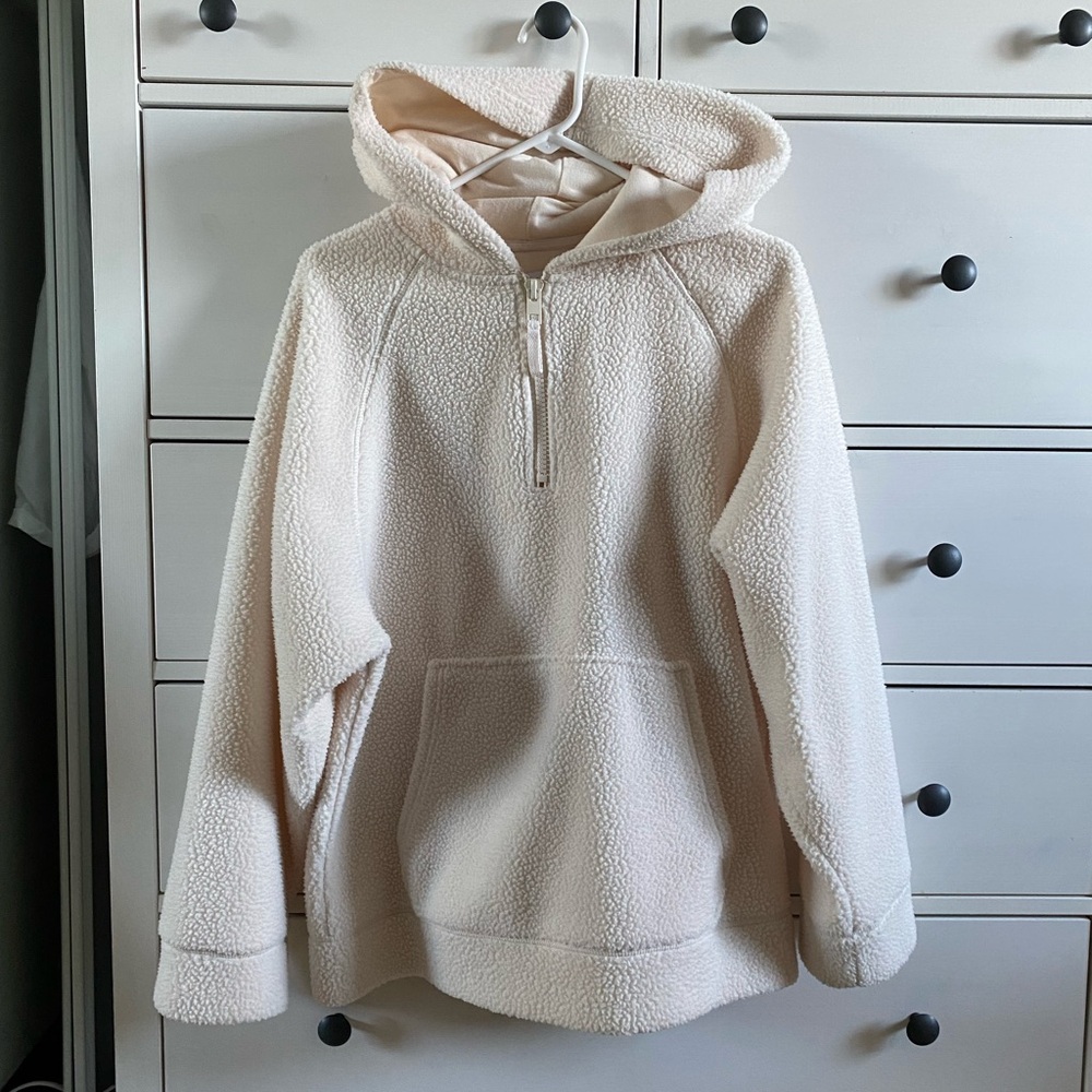 Top Shop Cream Sherpa Hooded Quarter Zip